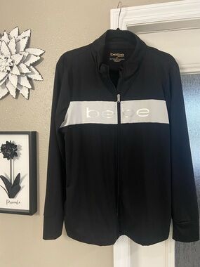 bebe Black Jacket with White Logo Band full zip Sz XL